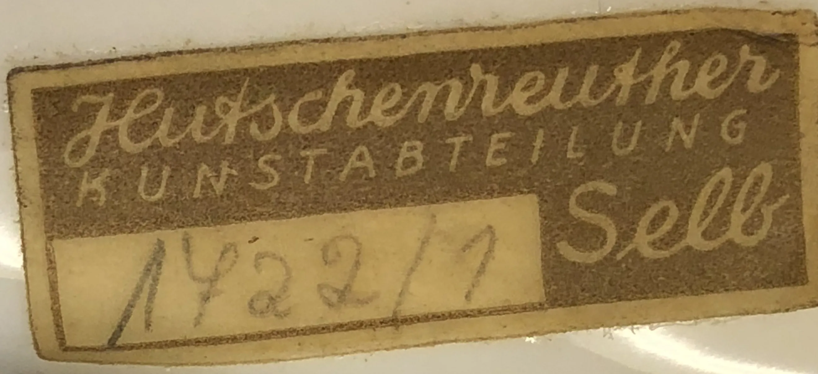Vecchia etichetta con numero di serie 1722/1 Selb