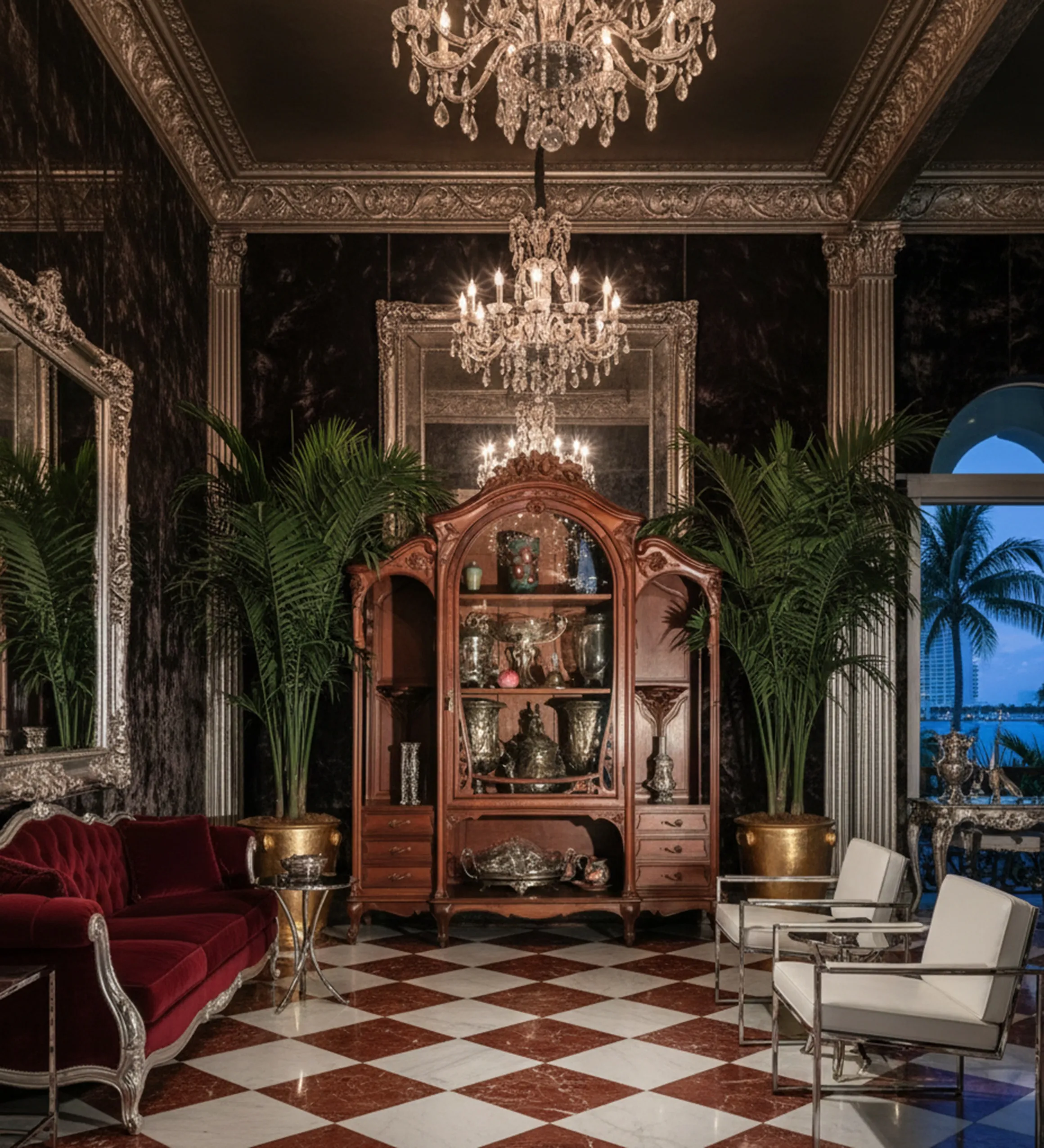 Vitrina antigua de E.Dienst en Paris, con decoración lujosa.