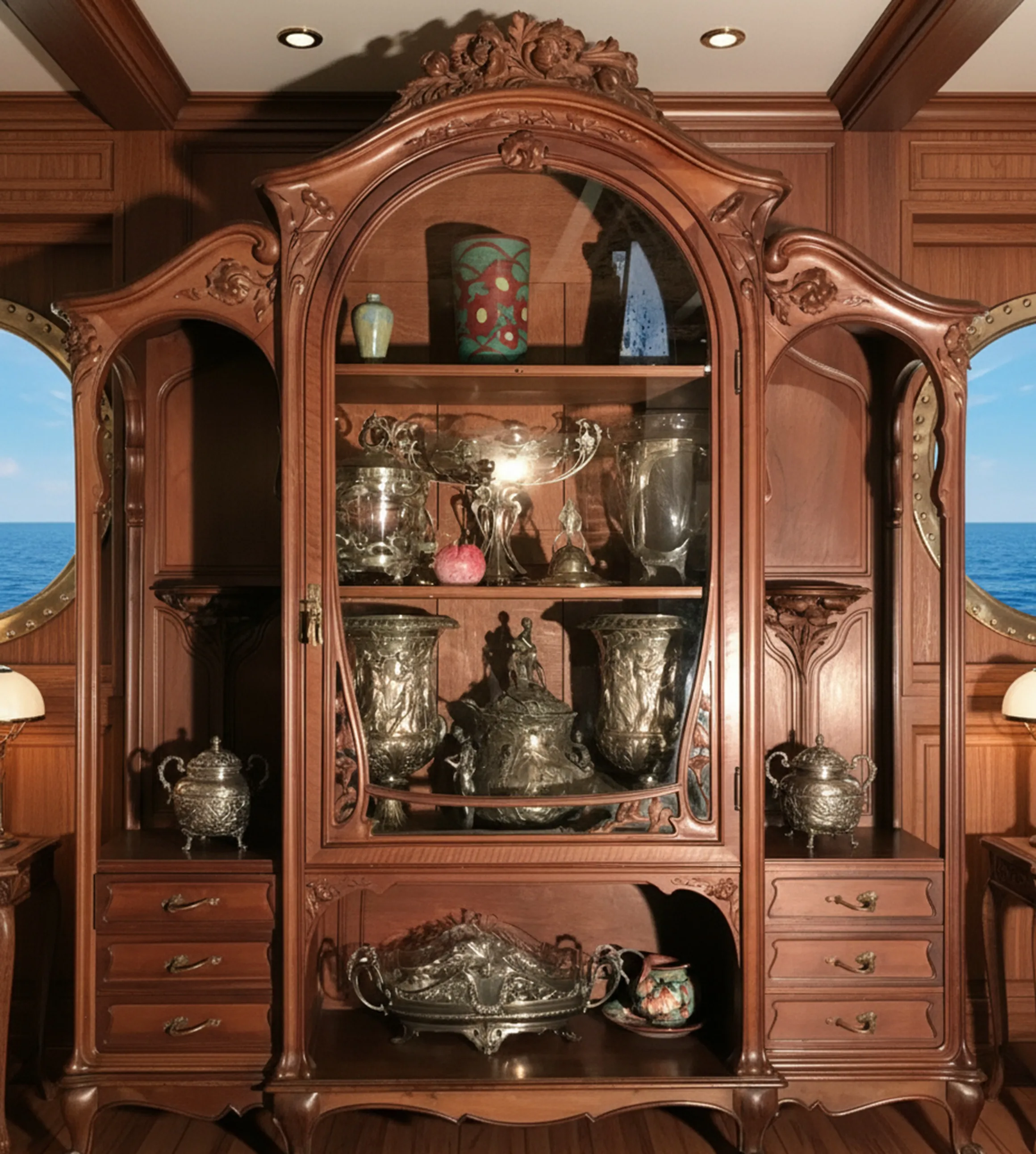 vitrina antigua de E.Dienst - Paris con objetos decorativos