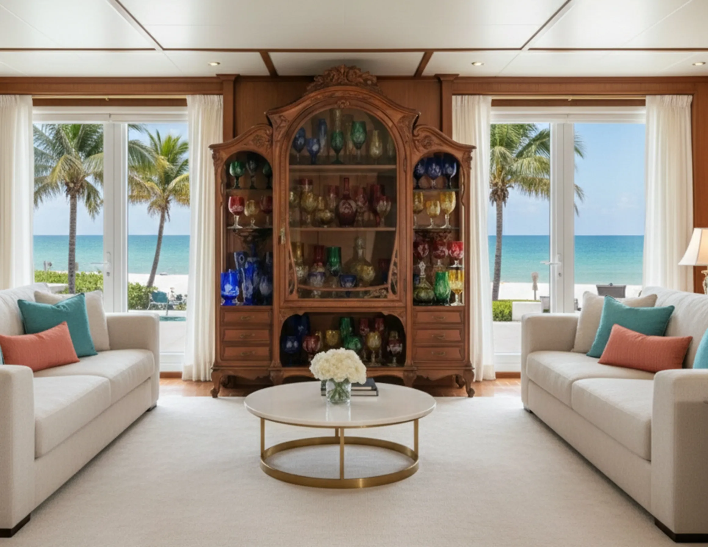 Vitrina antigua de E.Dienst en París con cristales coloridos y decorativa.