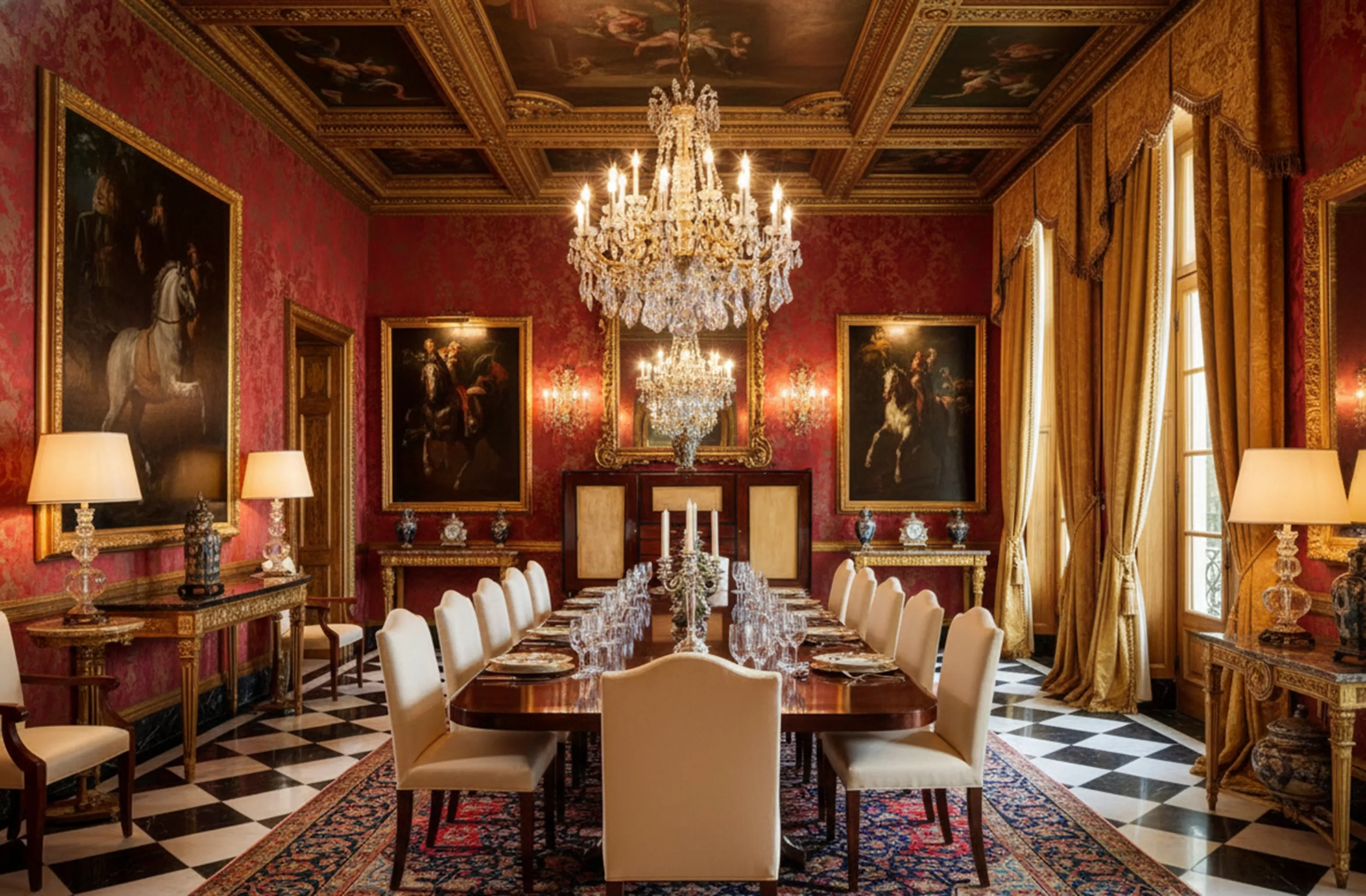 biblioteca antigua decorativa en salón con lámparas