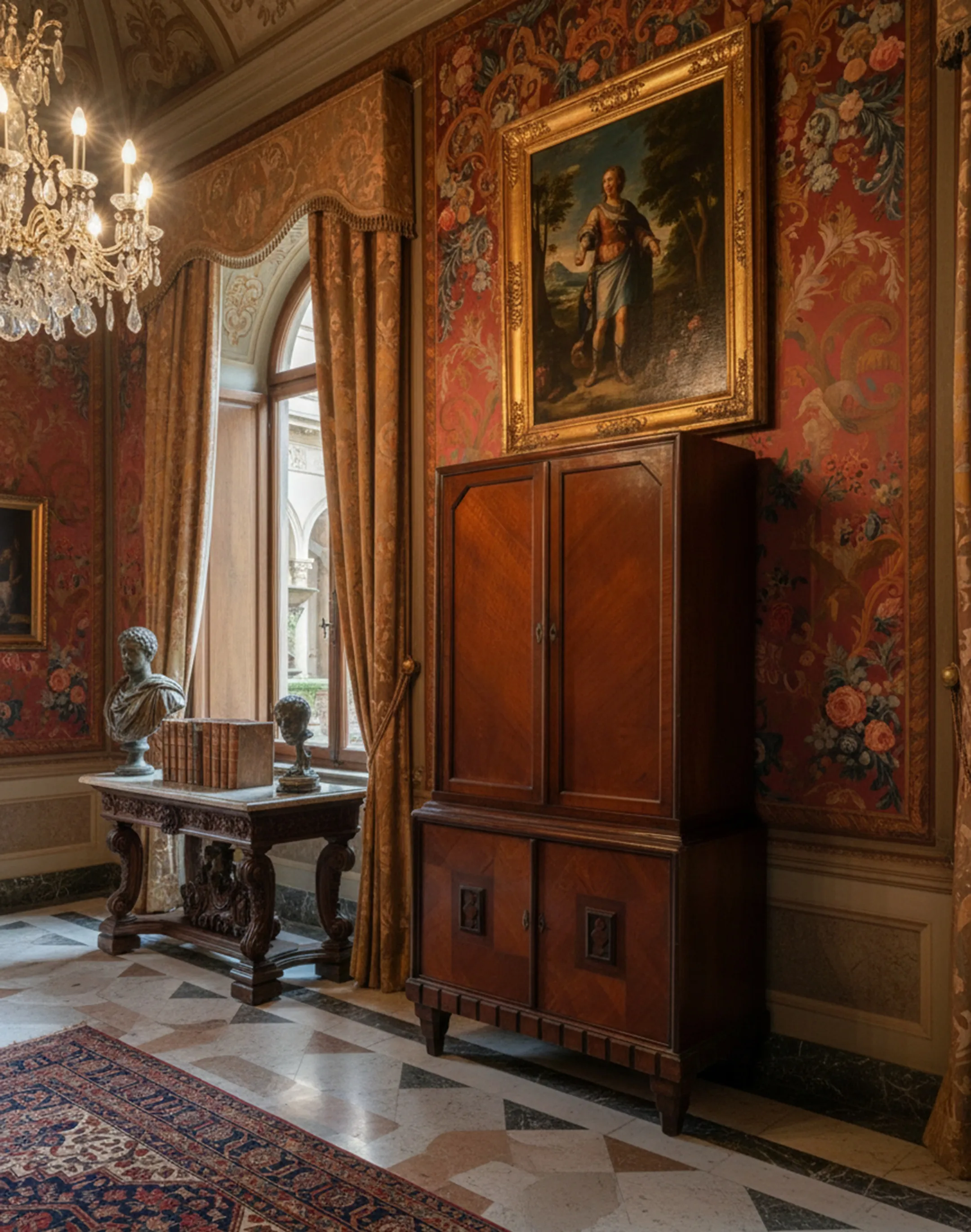 antigua biblioteca clásica de madera en un ambiente elegante