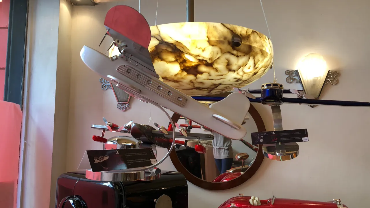 hanging antique decorative aircraft on the wall