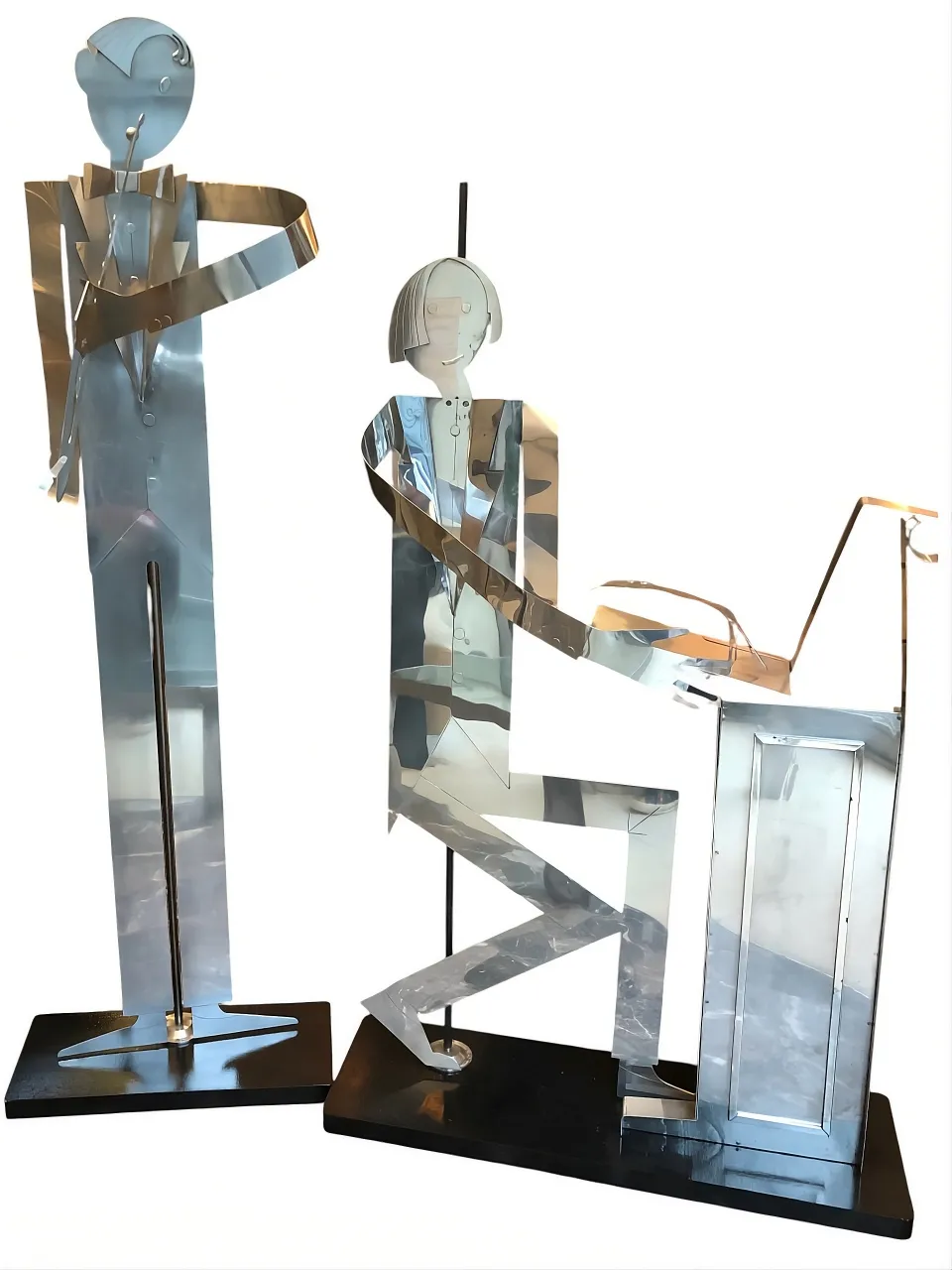 antique sculptures of a music band, showcasing marcelo pena's art