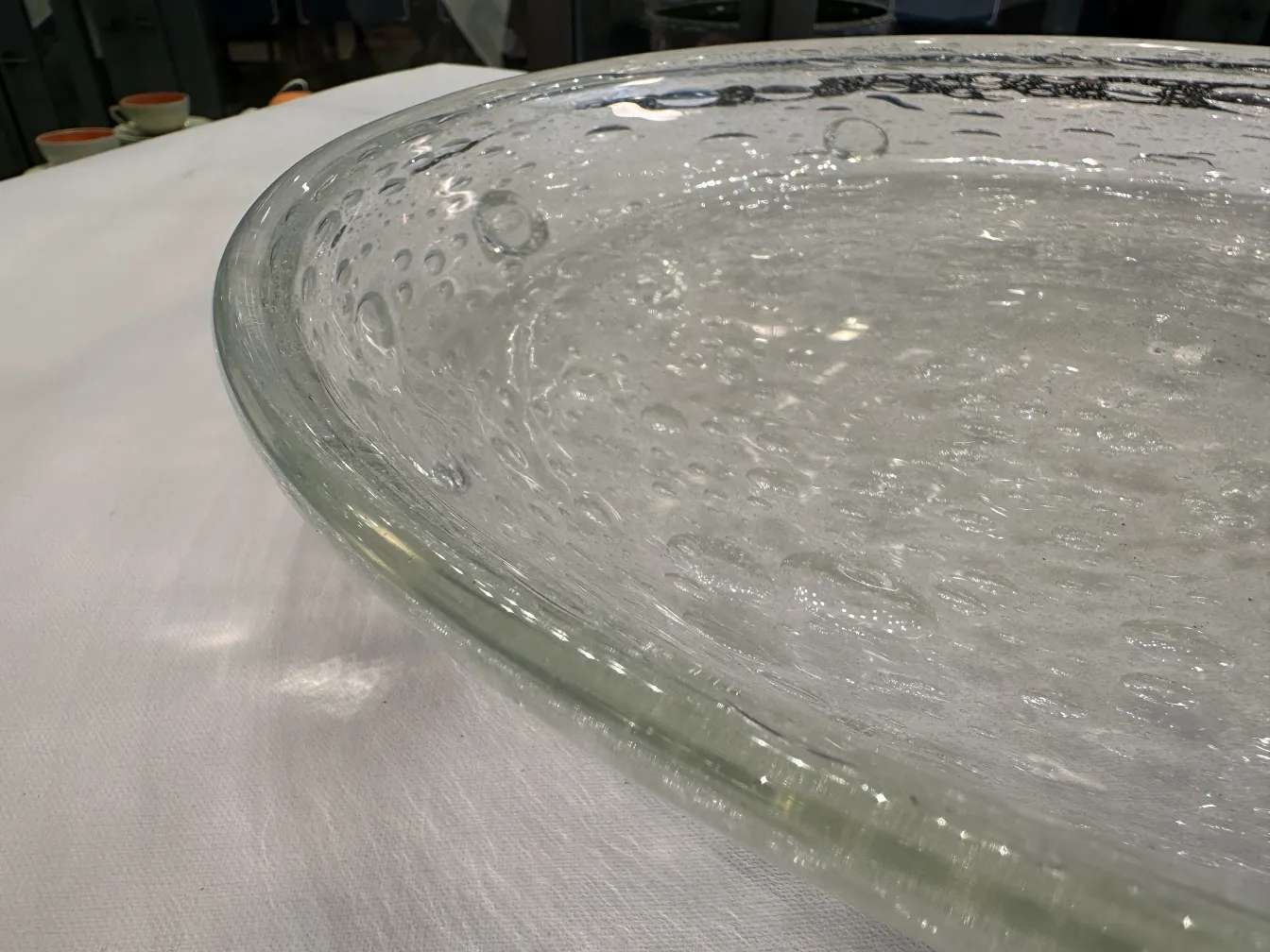 Antique glass dish with bubbles and Schneider signature