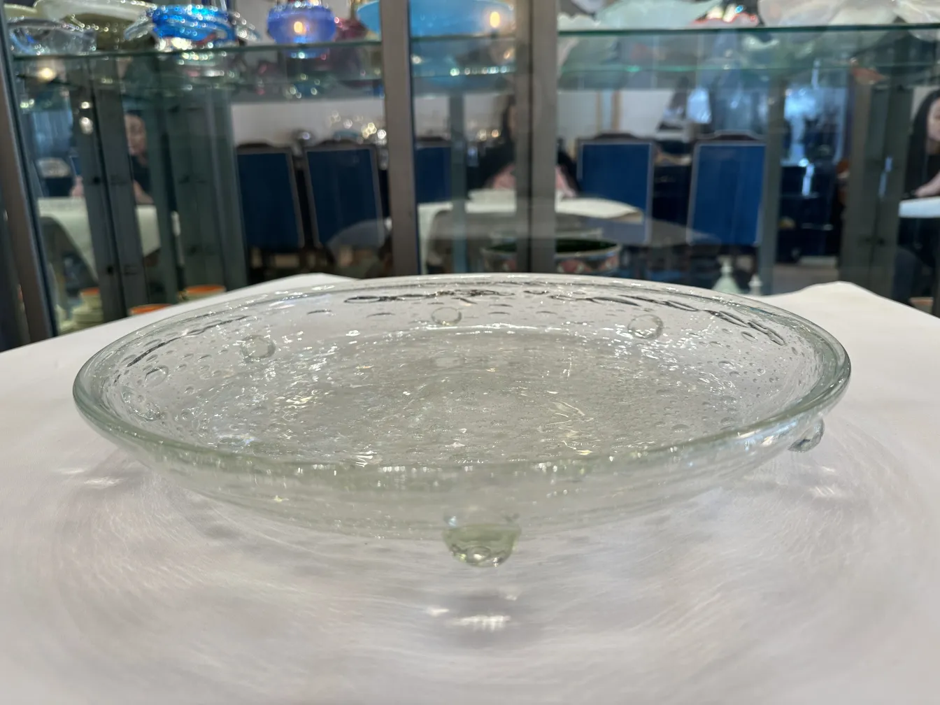 Antique glass dish with bubbles and Schneider signature