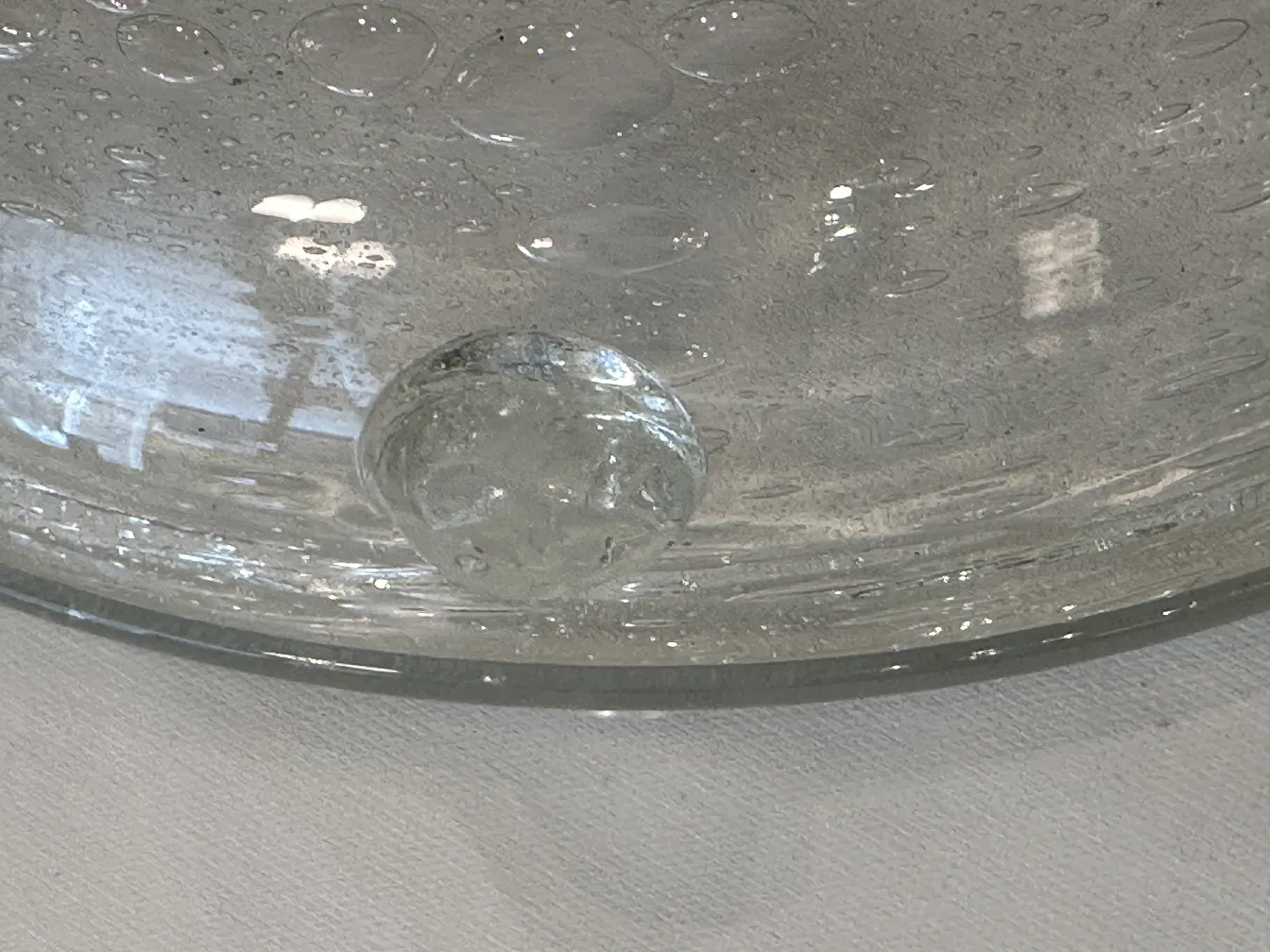 Antique glass dish with bubbles and Schneider signature