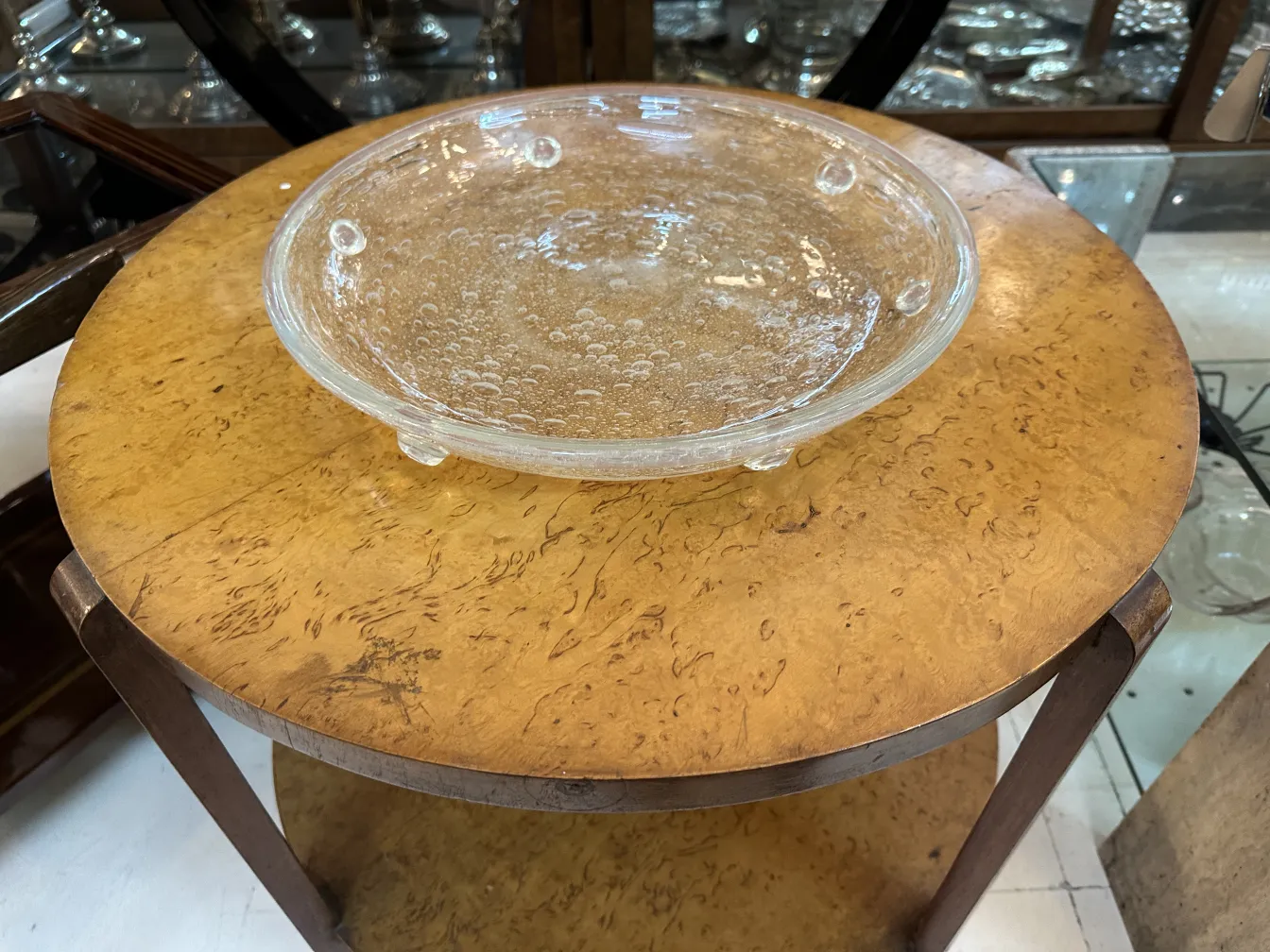 Antique glass dish with bubbles and Schneider signature