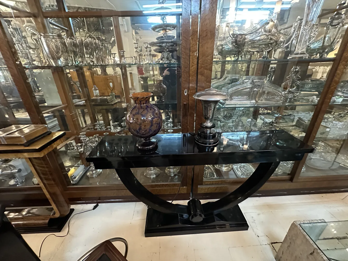 antique signed glass by Schneider, stylish base