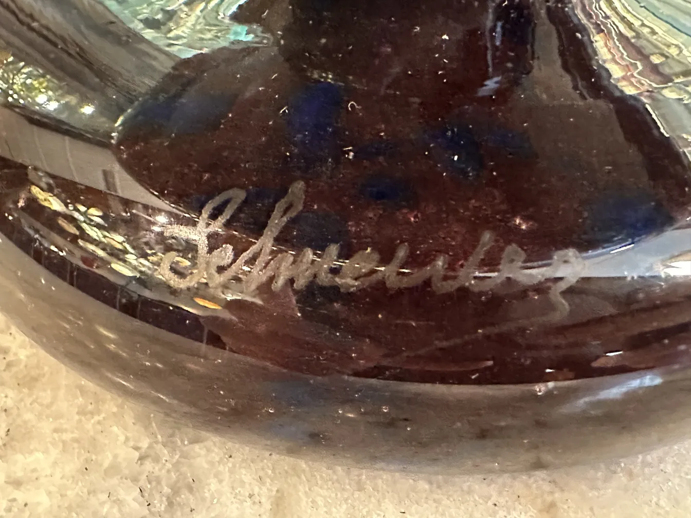 antique signed glass by Schneider, stylish base
