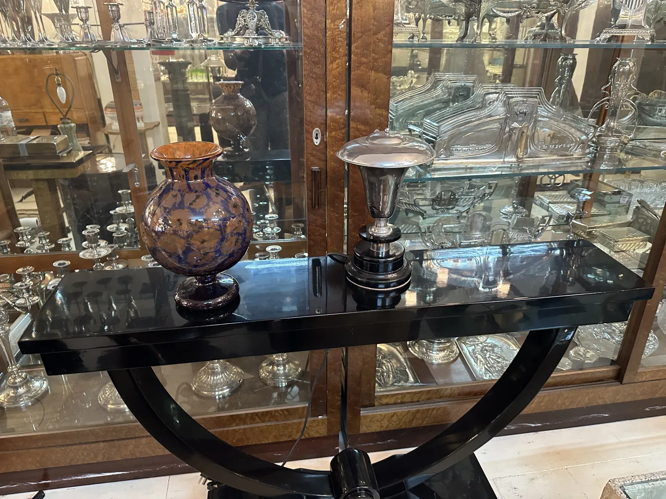 antique signed glass by Schneider, stylish base