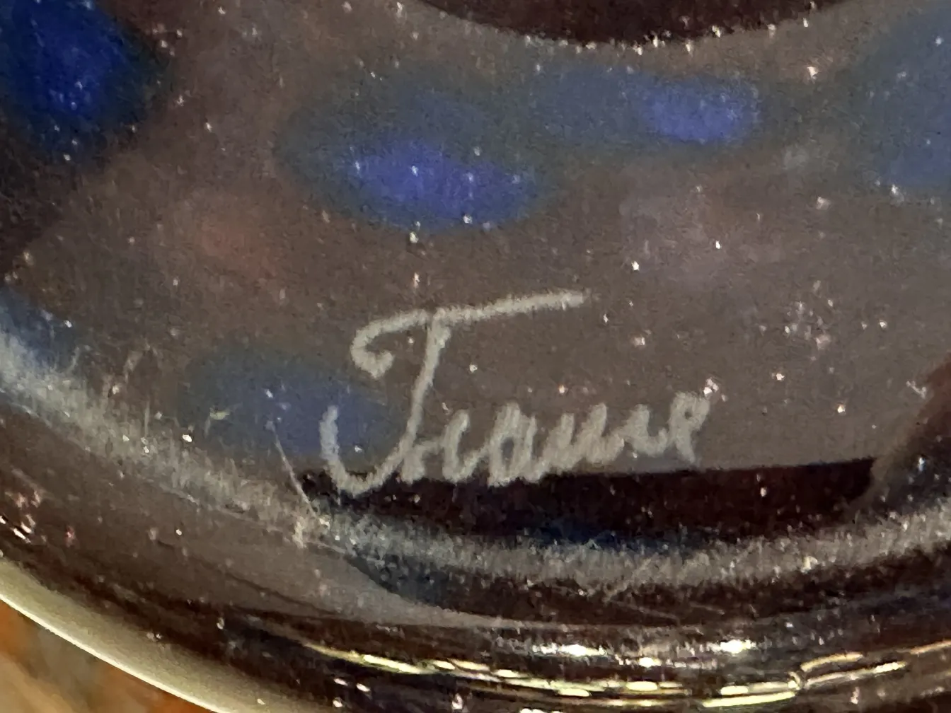 antique signed glass by Schneider, stylish base