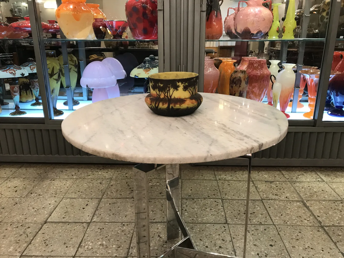 Antikes von Daum Nancy signiertes Glas mit dekorativer Naturlandschaft.