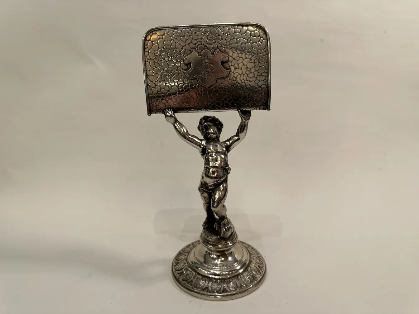 Antique WMF card tray with decorative figure base