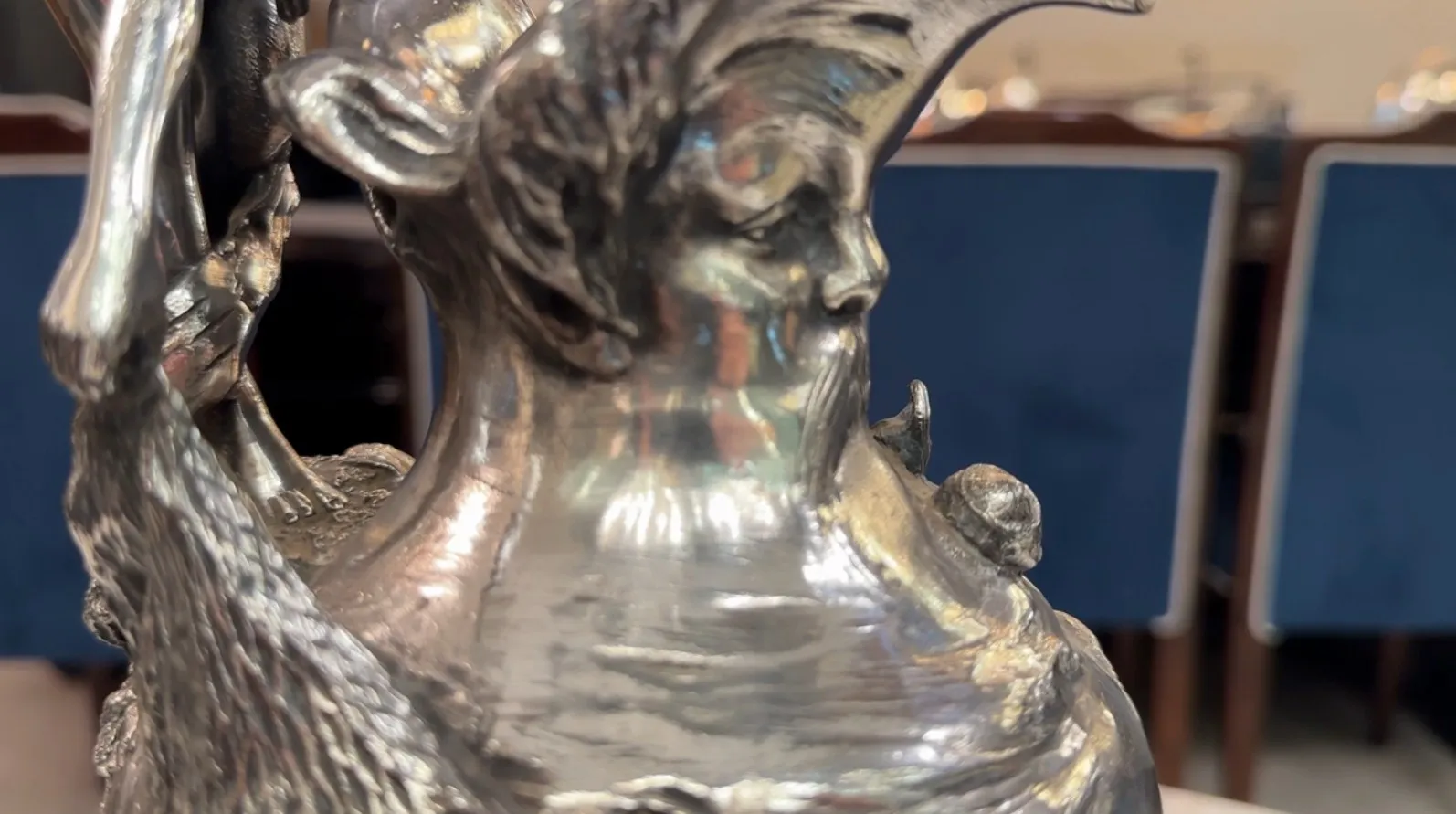 Detailed view of 2 antique jars with intricate design.