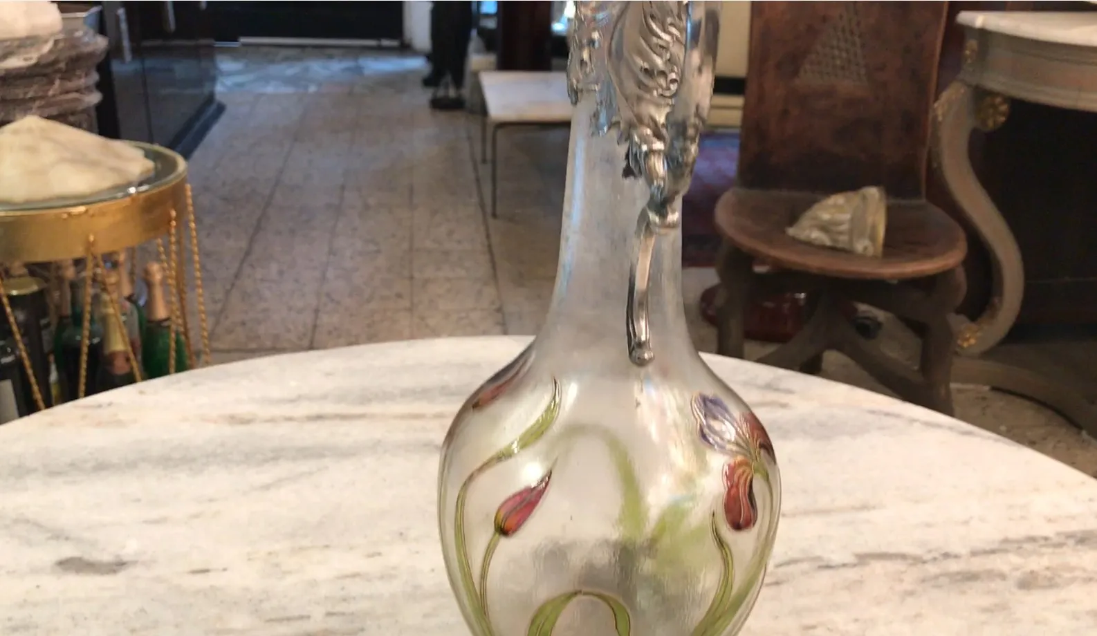 Elegant antique WMF jars decorated with flowers