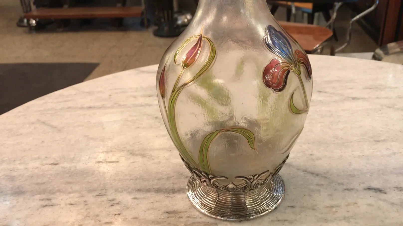 Elegant antique WMF jars decorated with flowers