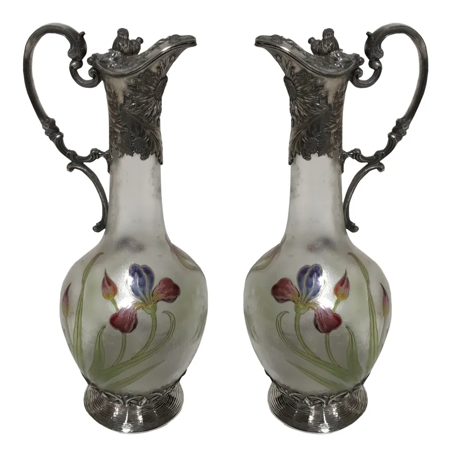 Elegant antique WMF jars decorated with flowers