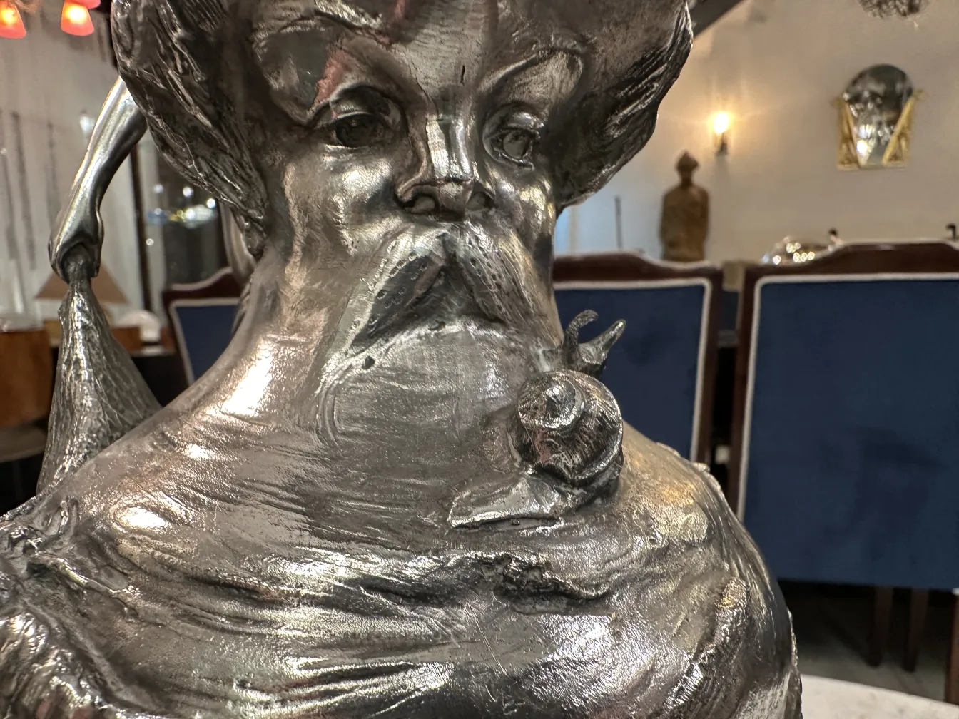 antique WMF jar with curvy design and figure