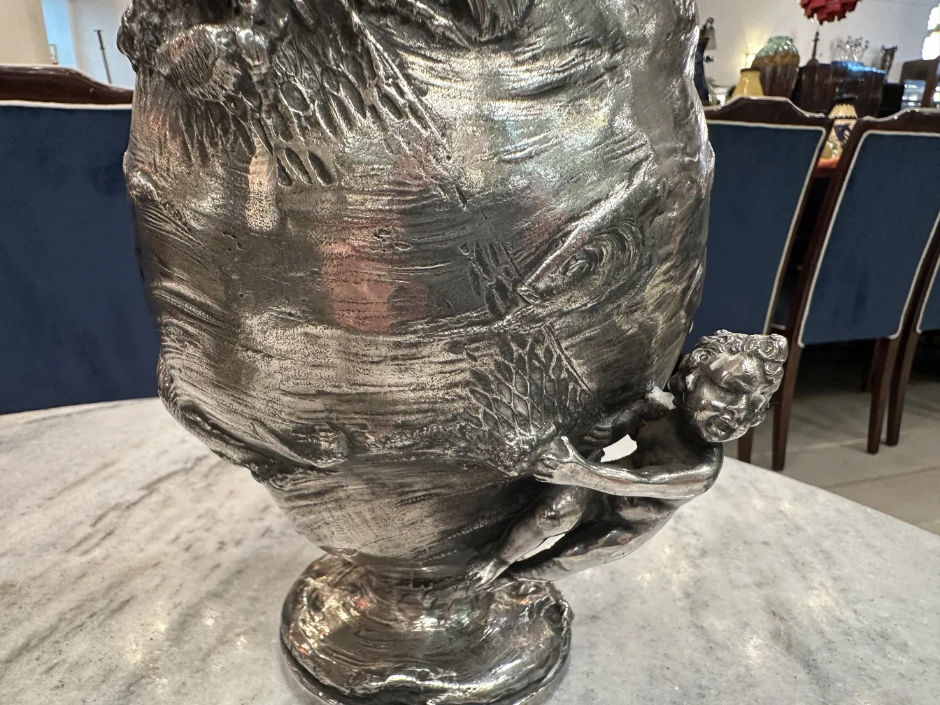 antique WMF jar with curvy design and figure