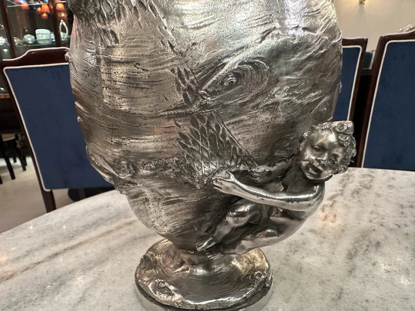 antique WMF jar with curvy design and figure