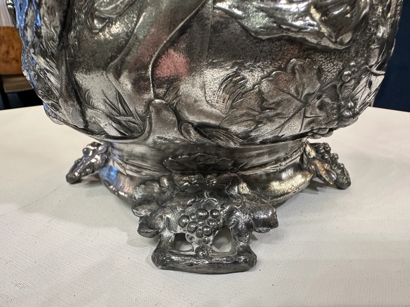 antique hot chocolate jug with decorative figures