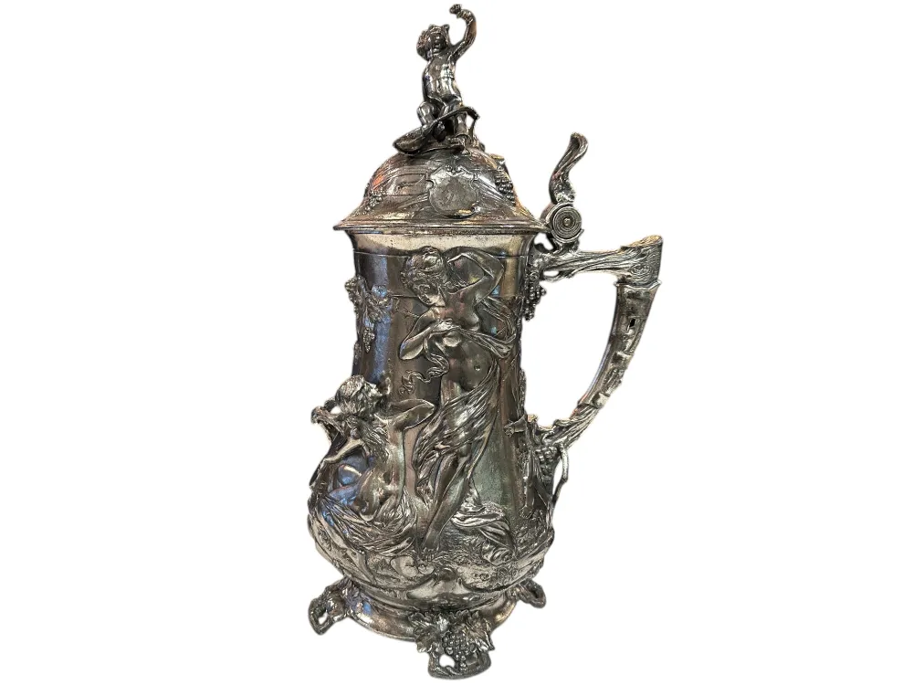 antique hot chocolate jug with decorative figures