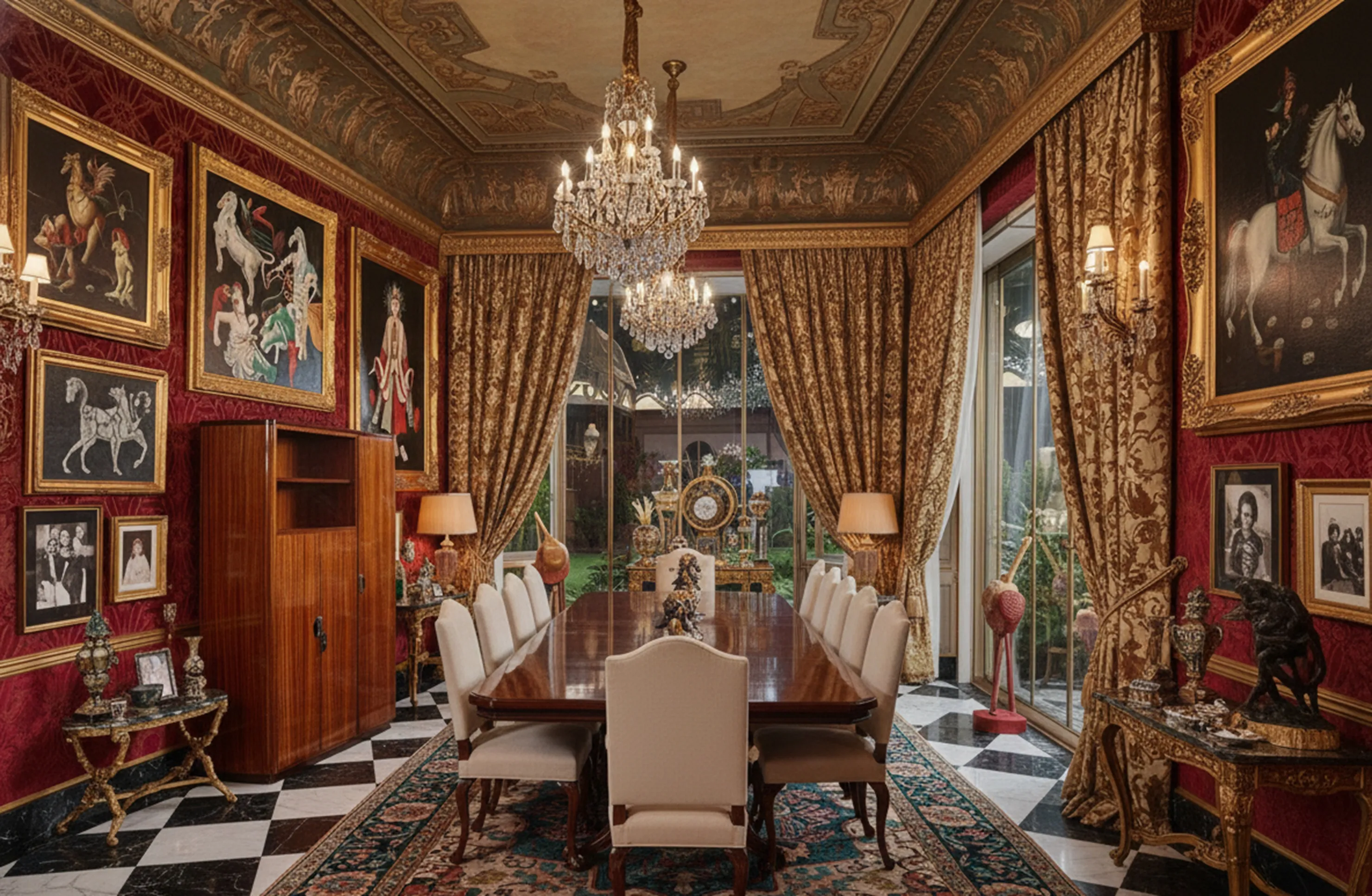 antigua biblioteca con retratos y decoración elegante