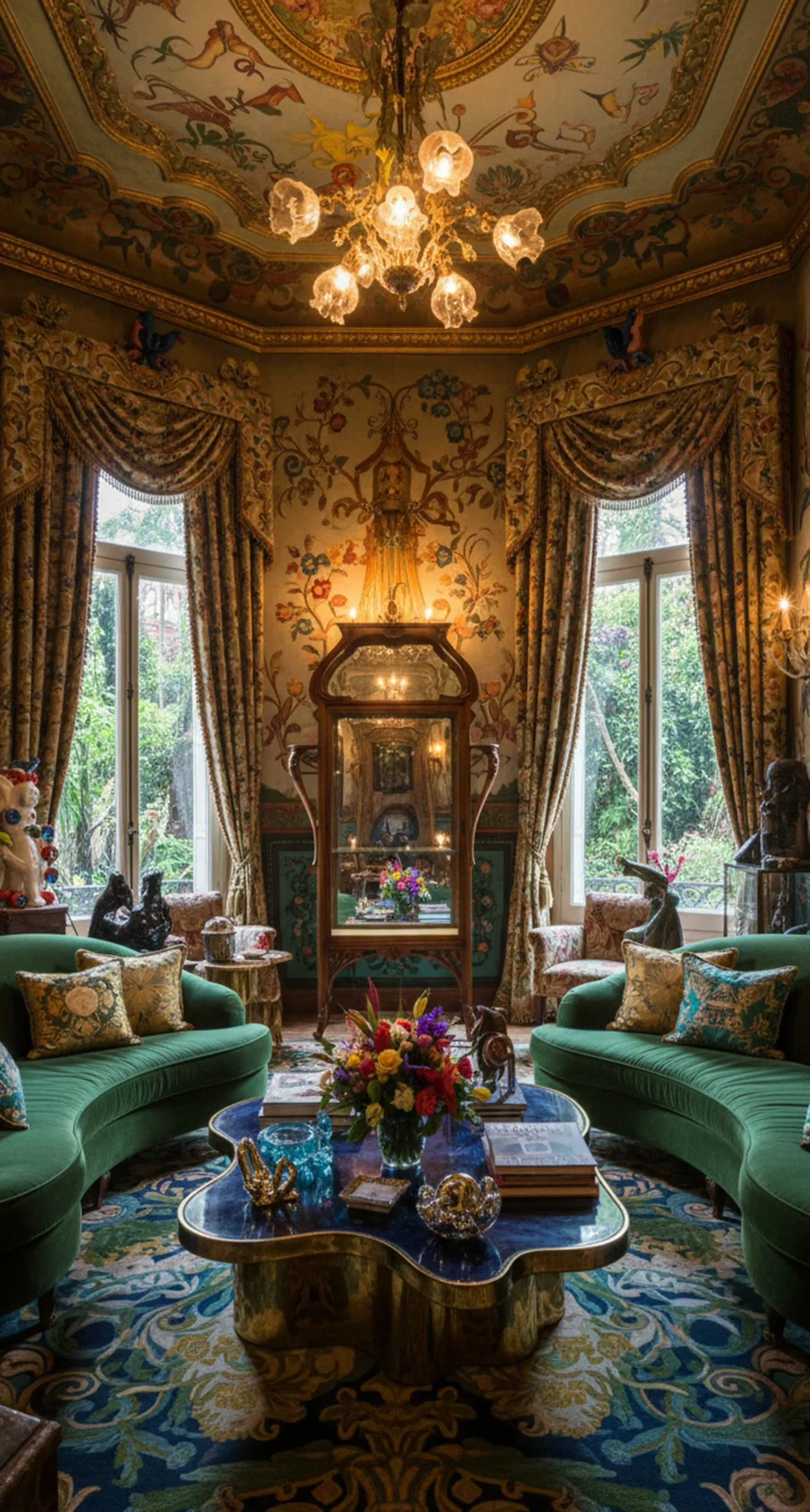 vitrina antigua con decoración elaborada en un salón