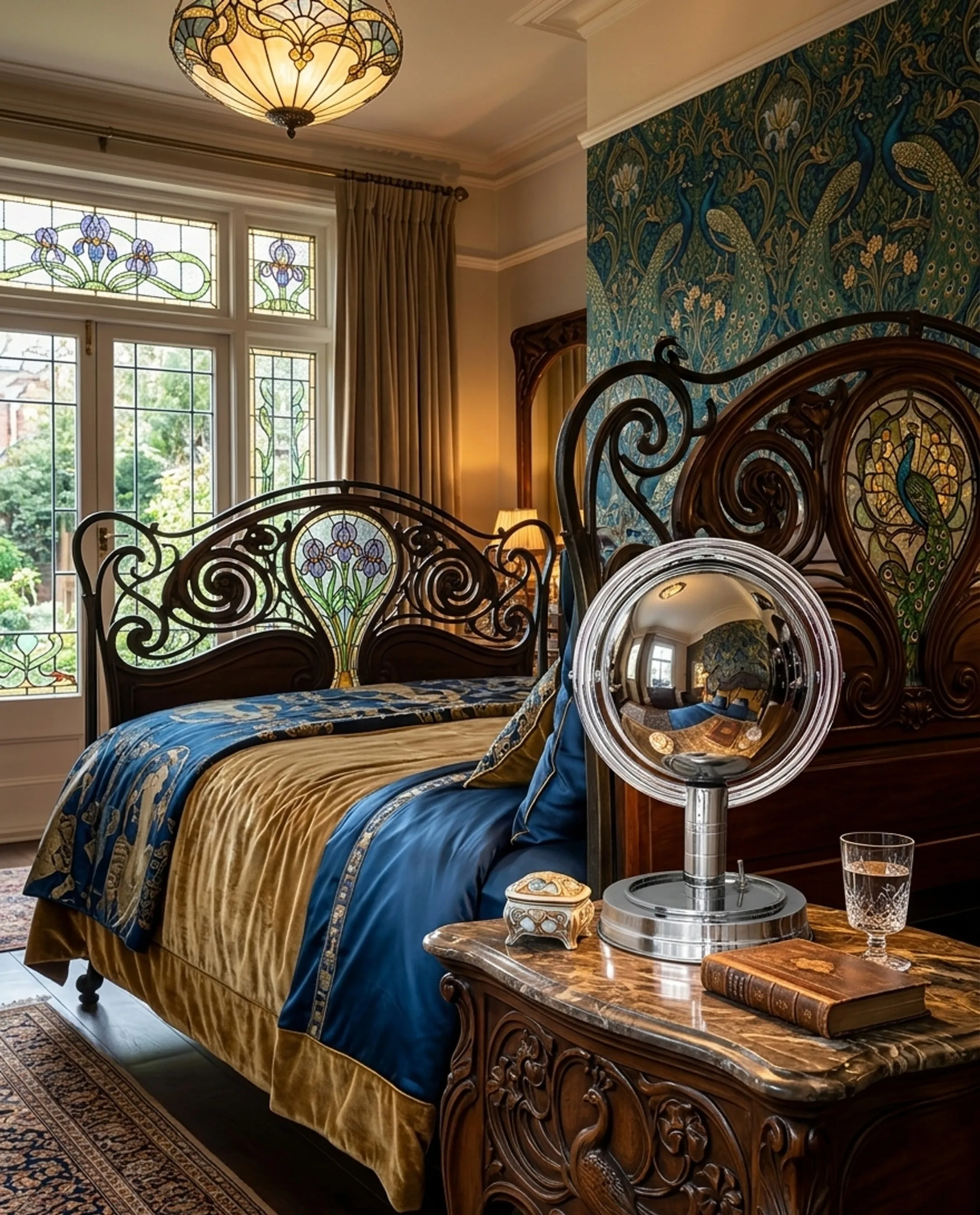 पुरानी टेबल लैंप जो गोल क्रोम बेस के साथ शानदार माहौल में है