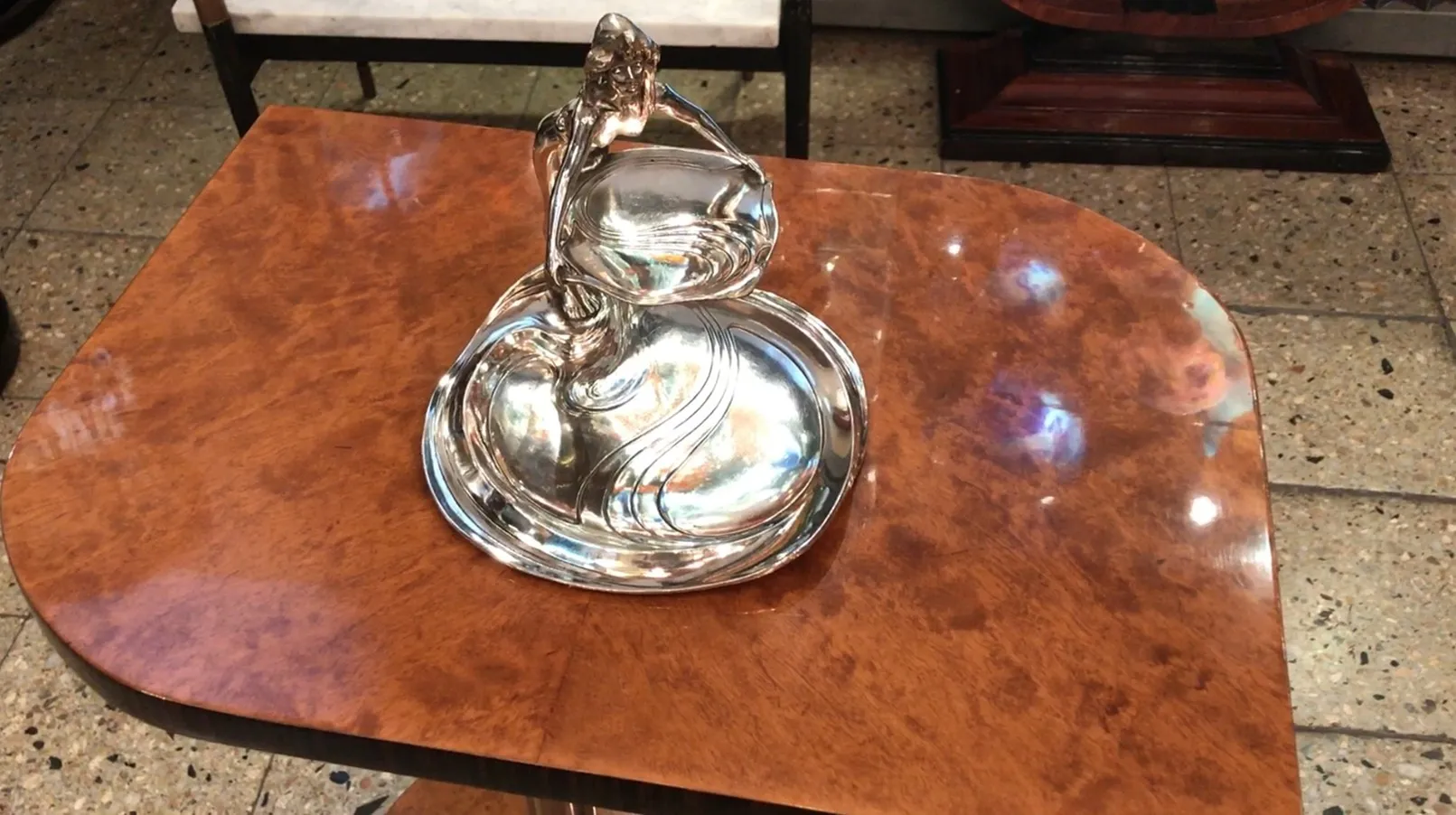 antique card tray WMF on wooden table