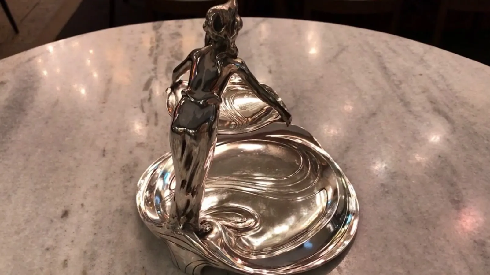 Card tray WMF featuring a woman figure in antique style, neutral background