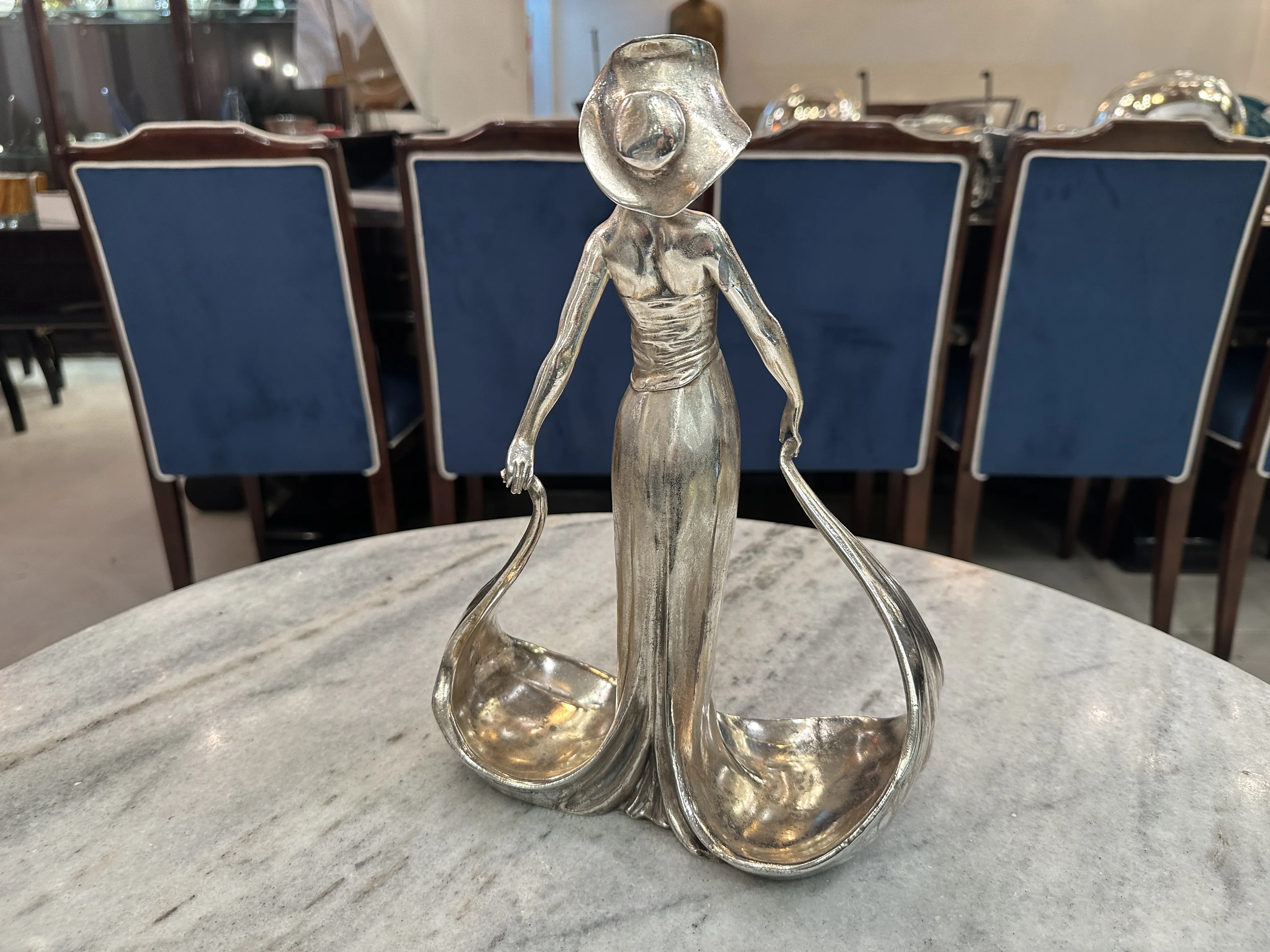 Antique card tray with decorative woman figure