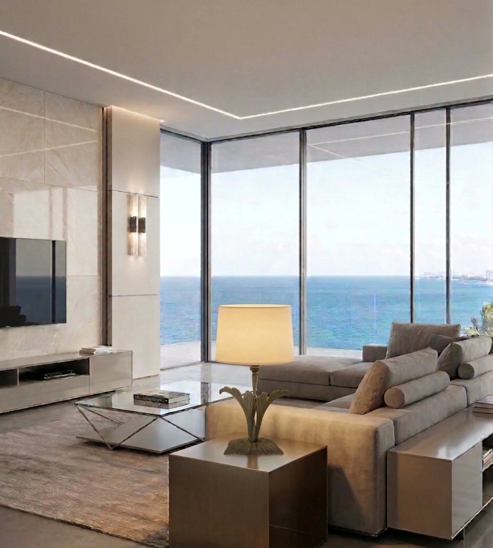 प्राचीन टेबल लैंप जिसमें स्पष्ट शेड है आधुनिक सेटिंग में