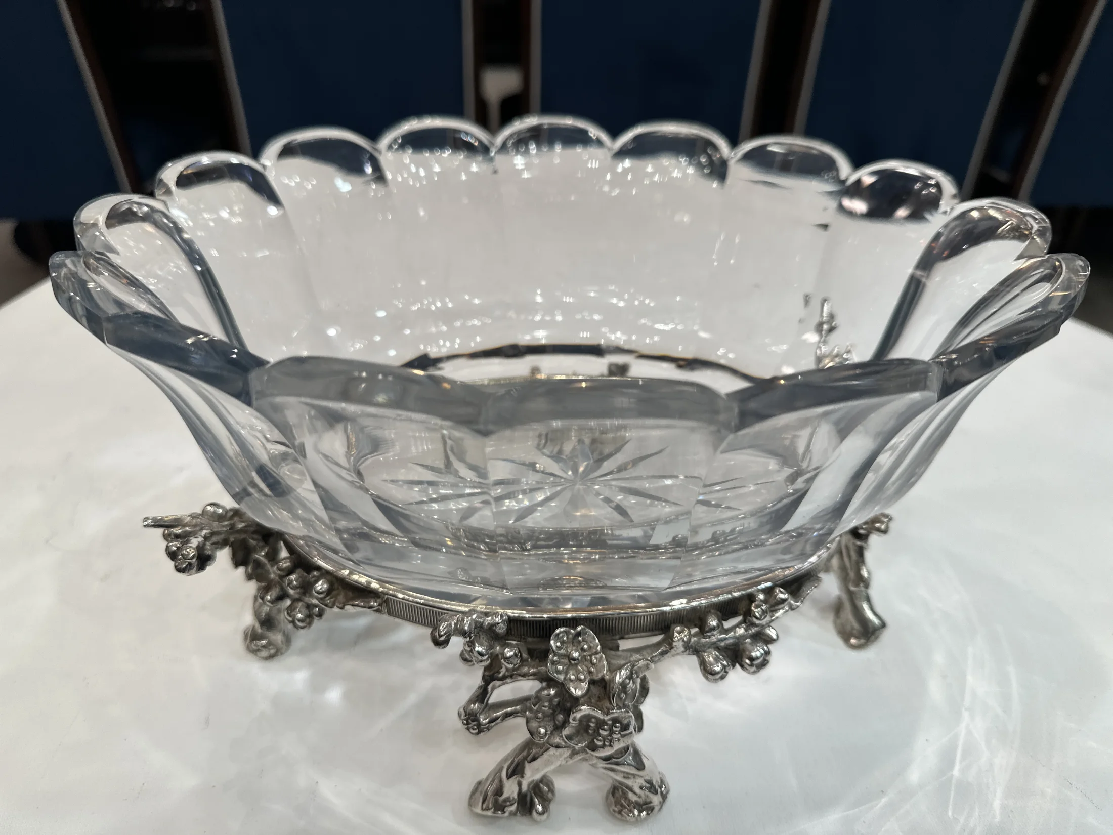 antique bowl with decorative metal stand