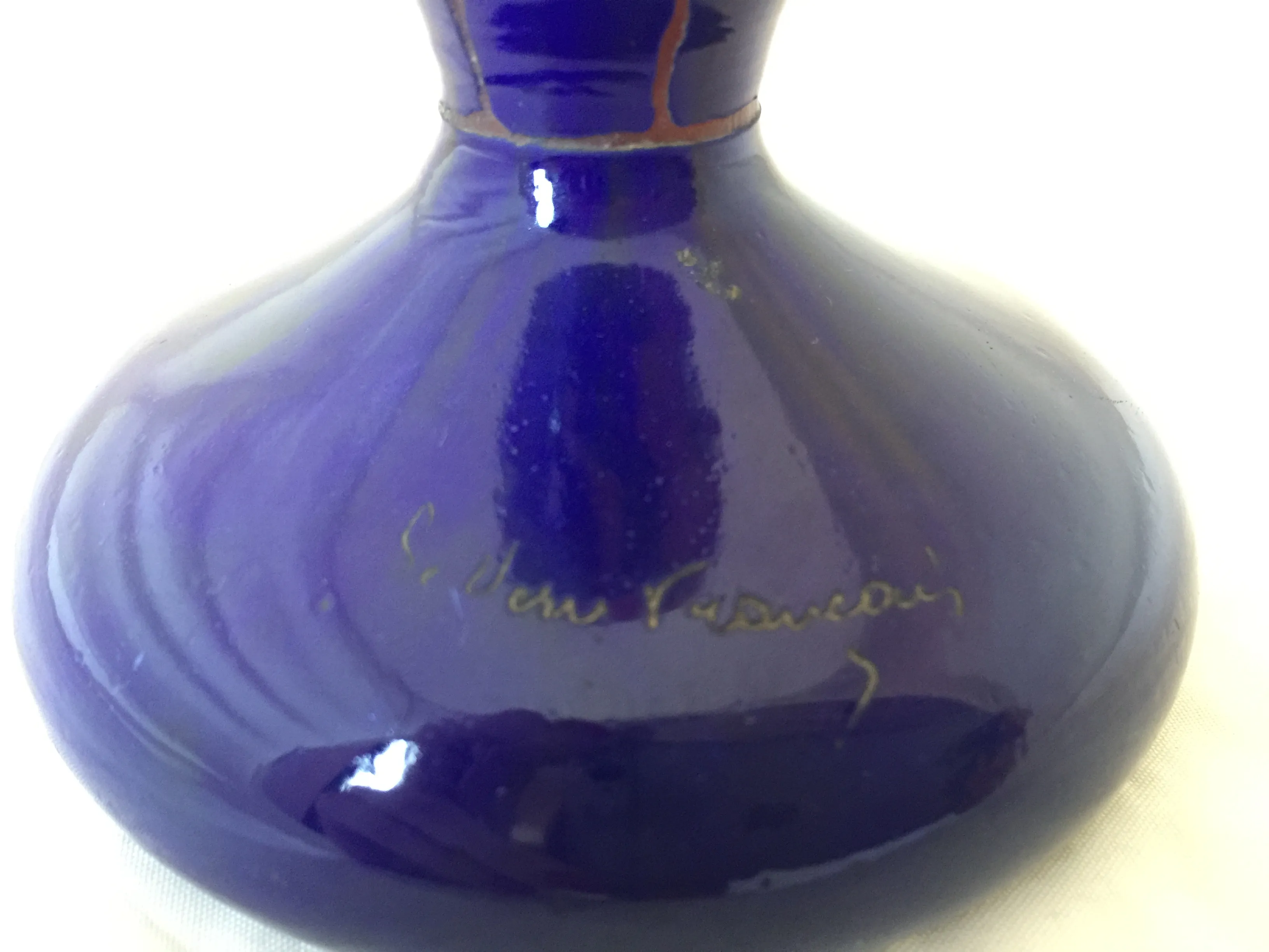 古董印章 le verre francais，蓝色，光滑表面，签名
