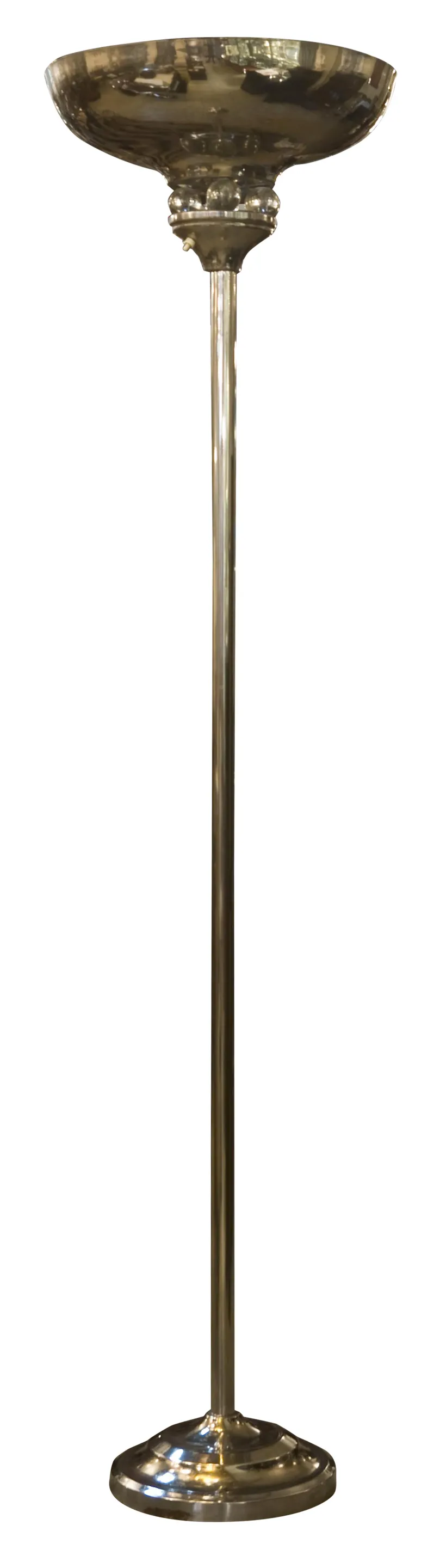 Antike Stehleuchte mit runder Basis und dekorativem Schirm, ideal zur Verschönerung von Räumen.