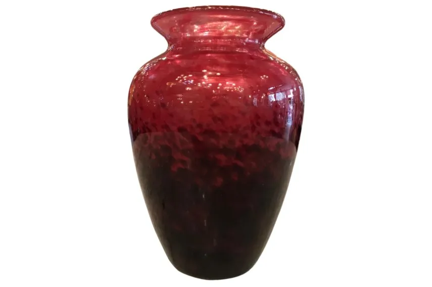 Antique signed glass vase by Schneider in red and black, artistic and elegant.