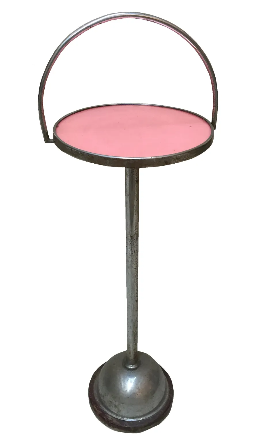 Antique small table with a pink top and minimalist design, perfect for vintage settings.