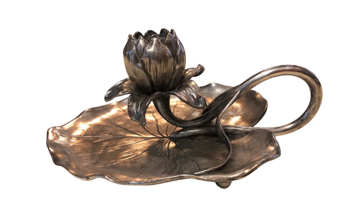 antique candelabra shaped like a lotus flower, elegant and detailed in a calming setting