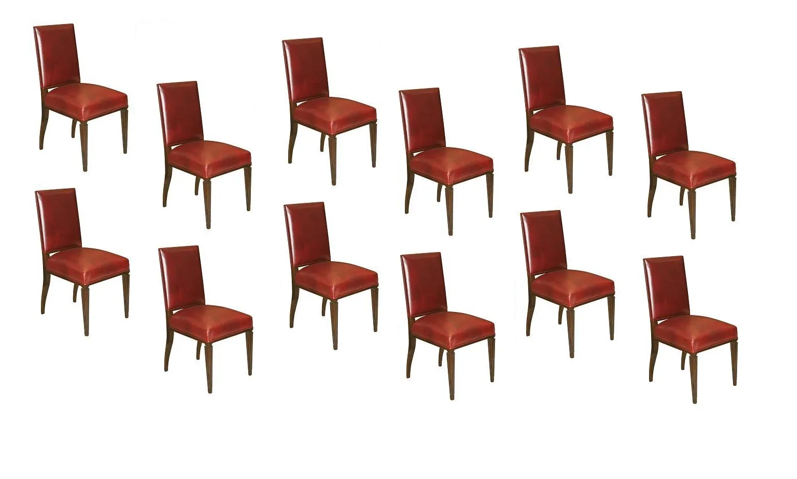 twelve antique dining chairs in red color