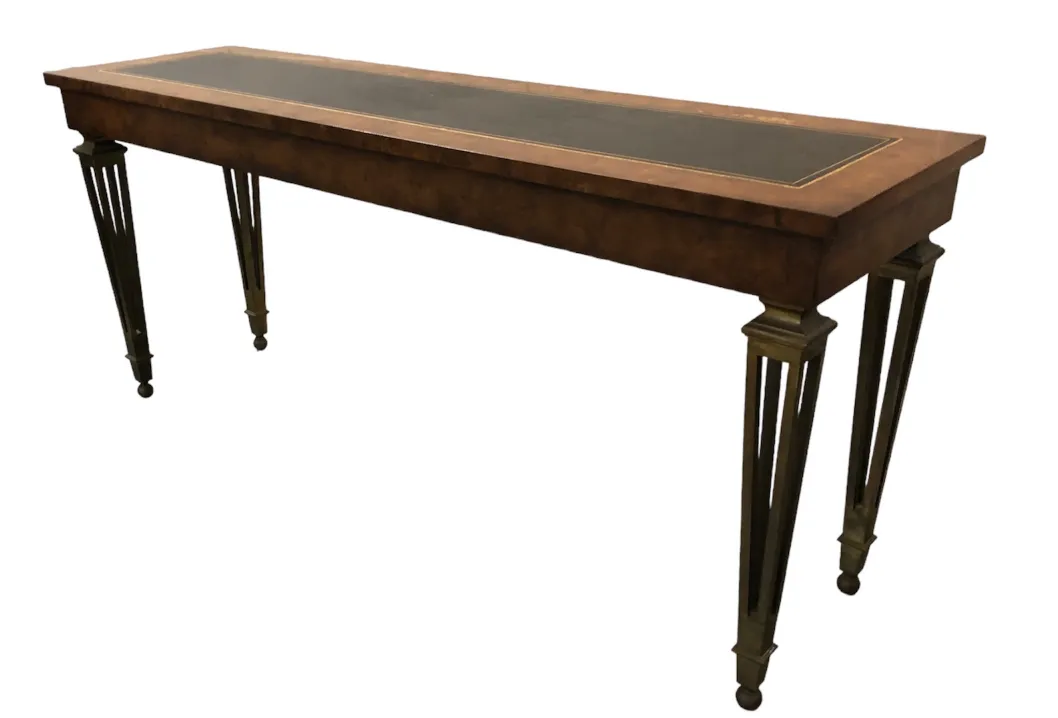 Antique console with elegant legs and black surface