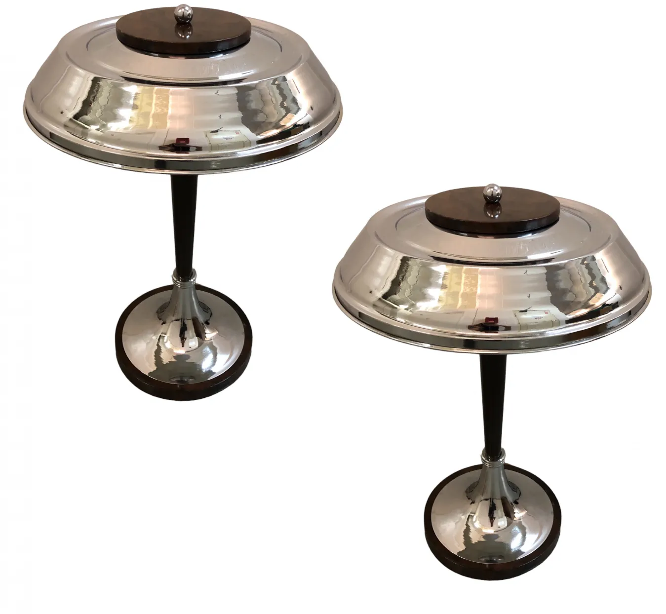 two antique table lamps with a shiny and elegant design