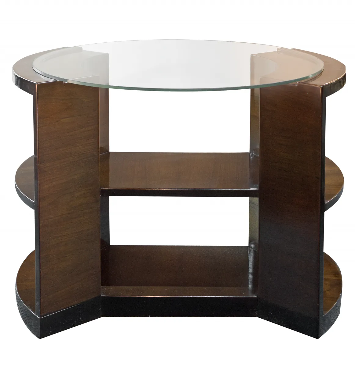 Antique table with art deco design and lower shelves