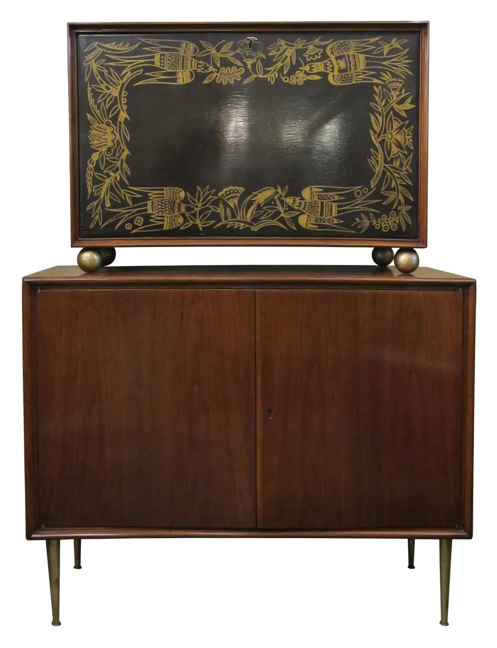 Antique bar with floral design on the top door