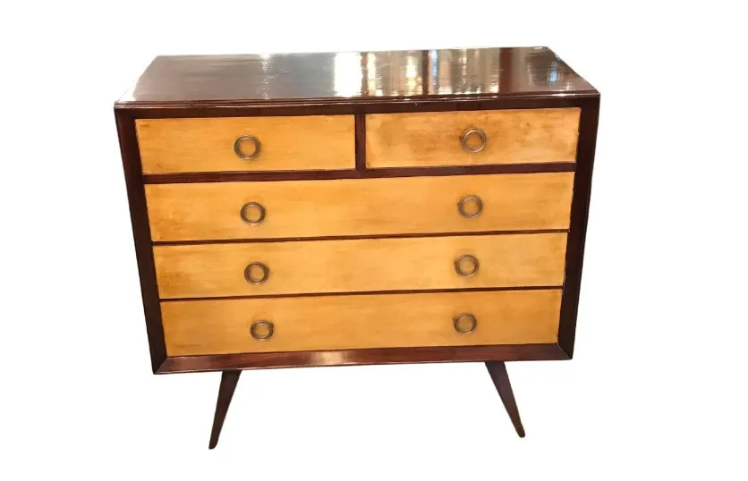 Antique wooden cabinet with five drawers and round handles