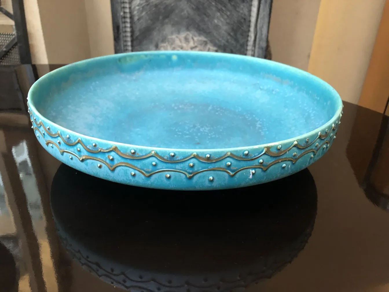turquoise ceramic tray with artisan design