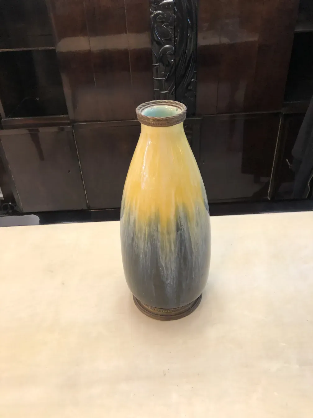 antike keramische vase von Boch fréres mit gelbem und grauem Farbverlauf