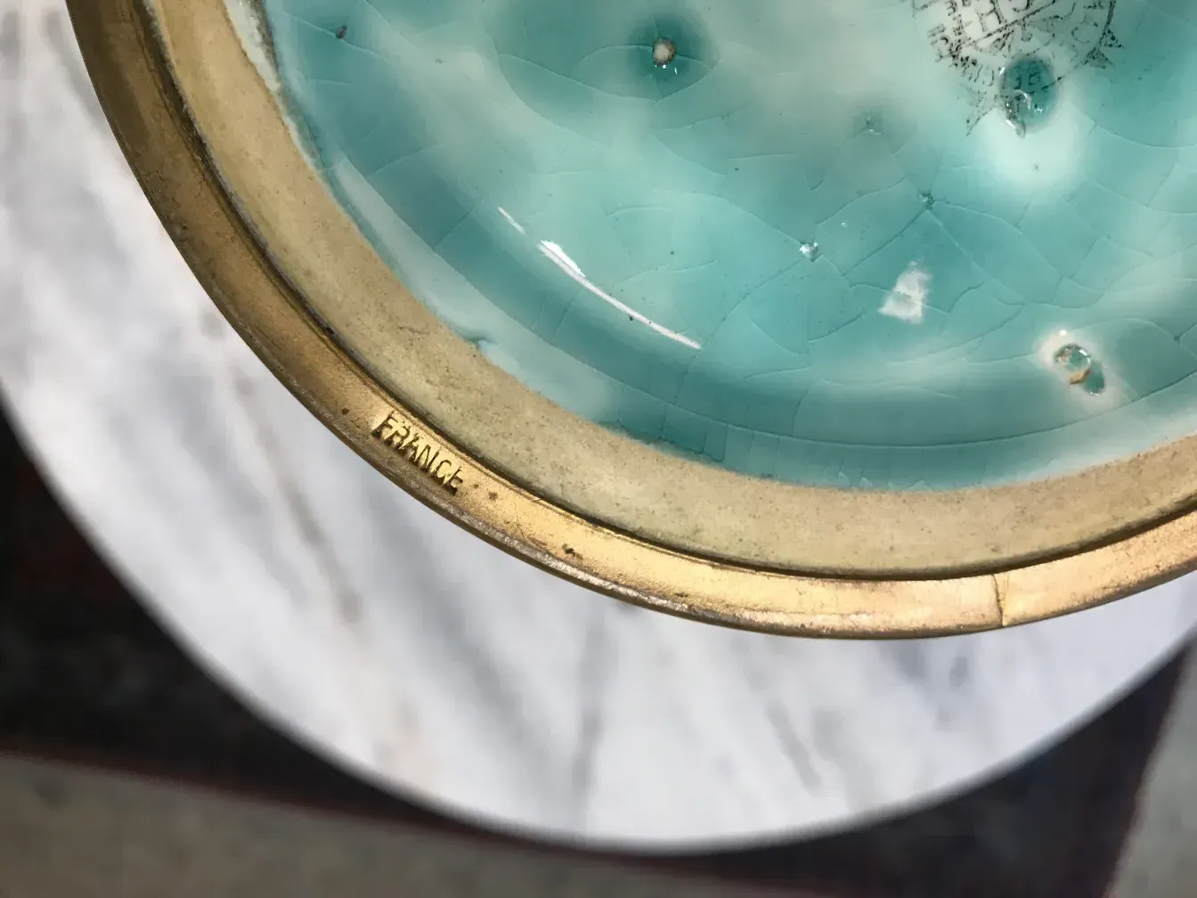 ceramica antica boch-frères blu con dettagli dorati
