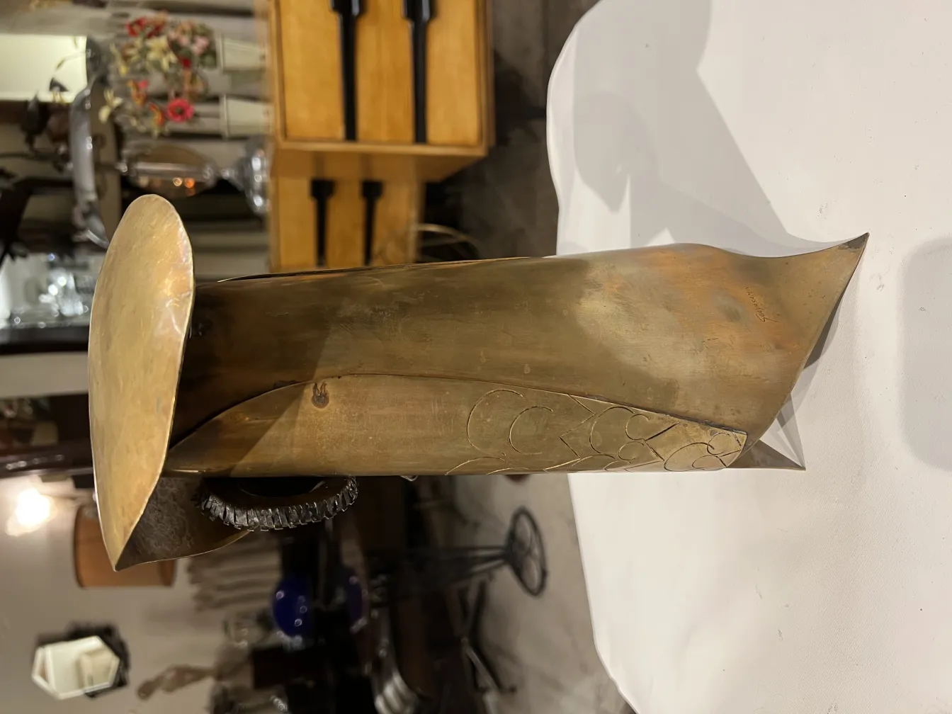 antique sculpture with abstract shapes in metal